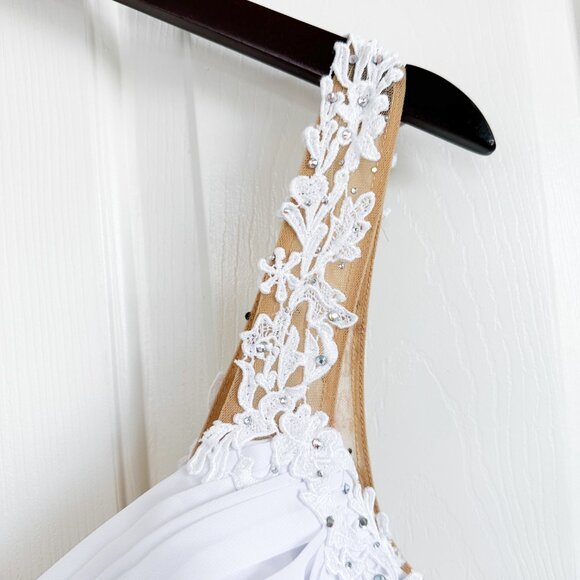 WHITE A-LINE/SWEETHEART NECKLINE CHIFFON WEDDING DRESS WITH LACE TOP & CRYSTALS - Picture 7 of 17